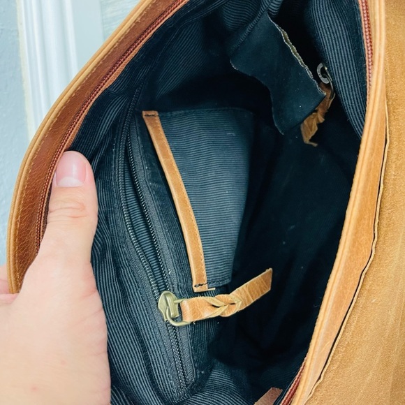 Brown Leather Fringe BOHO Embroidered Western Pattern Crossbody Flap Bag - Picture 14 of 15